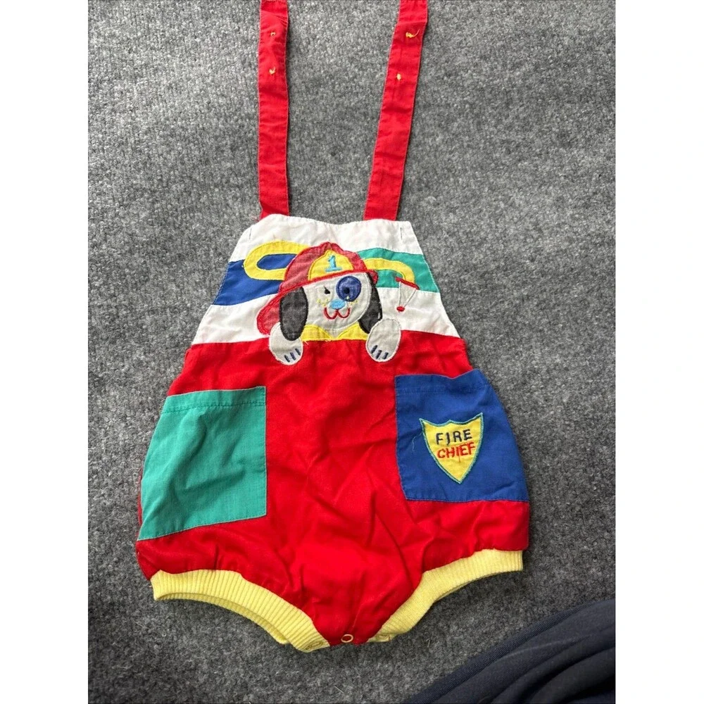 TMA Kids Overalls Toddler Boys 18 M 18 Month Fire Dog Firefighter Red Vintage